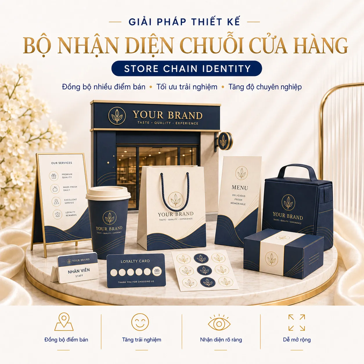 Giải pháp thiết kế bộ nhận diện chuỗi cửa hàng đồng bộ