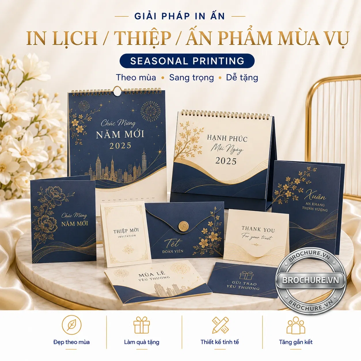 In lịch / thiệp / ấn phẩm mùa vụ