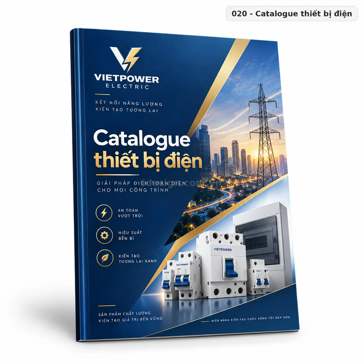 Thiết kế catalogue thiết bị điện chuyên nghiệp với bố cục thương hiệu rõ ràng