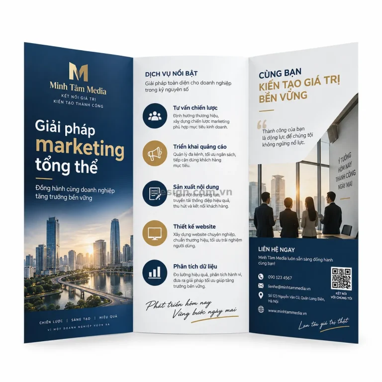 Thiết kế brochure giới thiệu dịch vụ chuyên nghiệp với bố cục thương hiệu rõ ràng