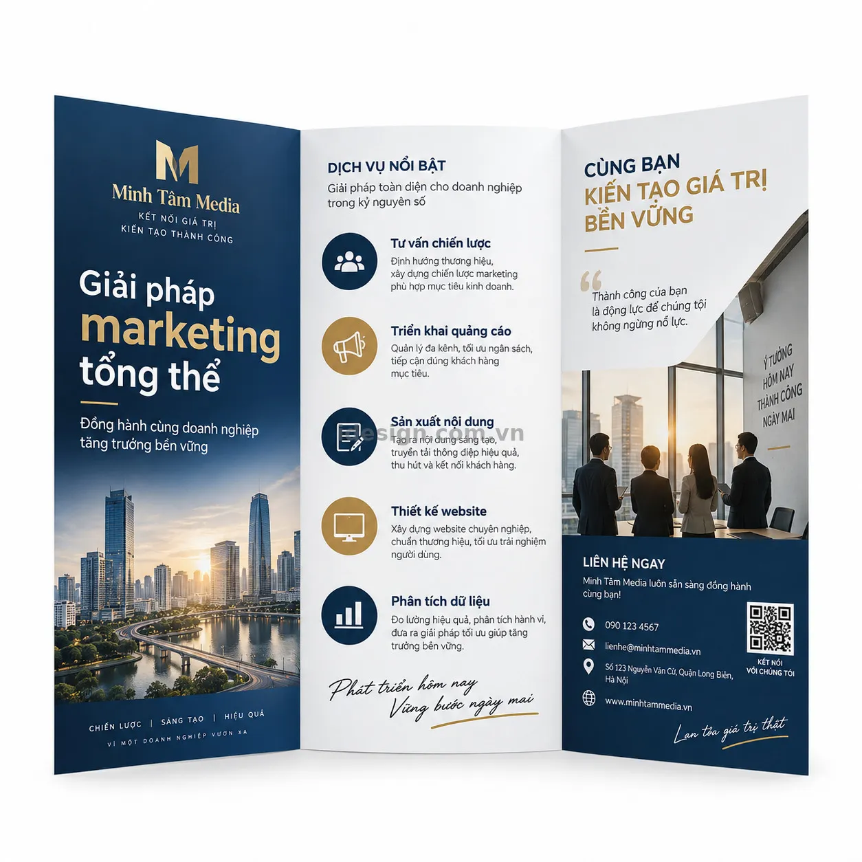 Thiết kế brochure giới thiệu dịch vụ chuyên nghiệp với bố cục thương hiệu rõ ràng