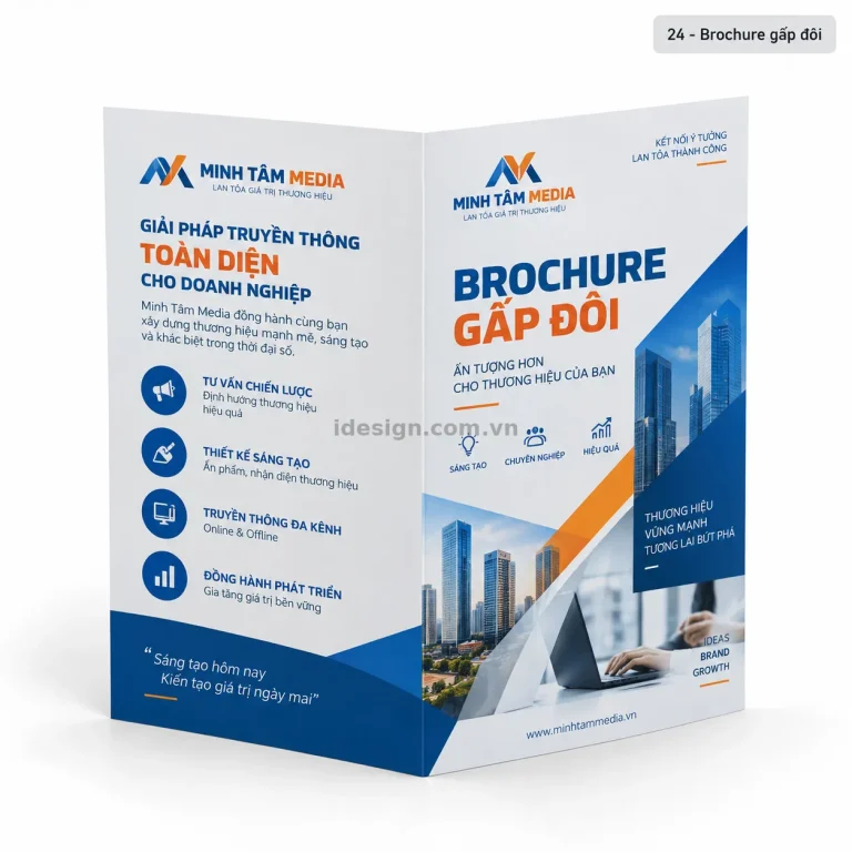 Thiết kế brochure gấp đôi chuyên nghiệp với bố cục thương hiệu rõ ràng