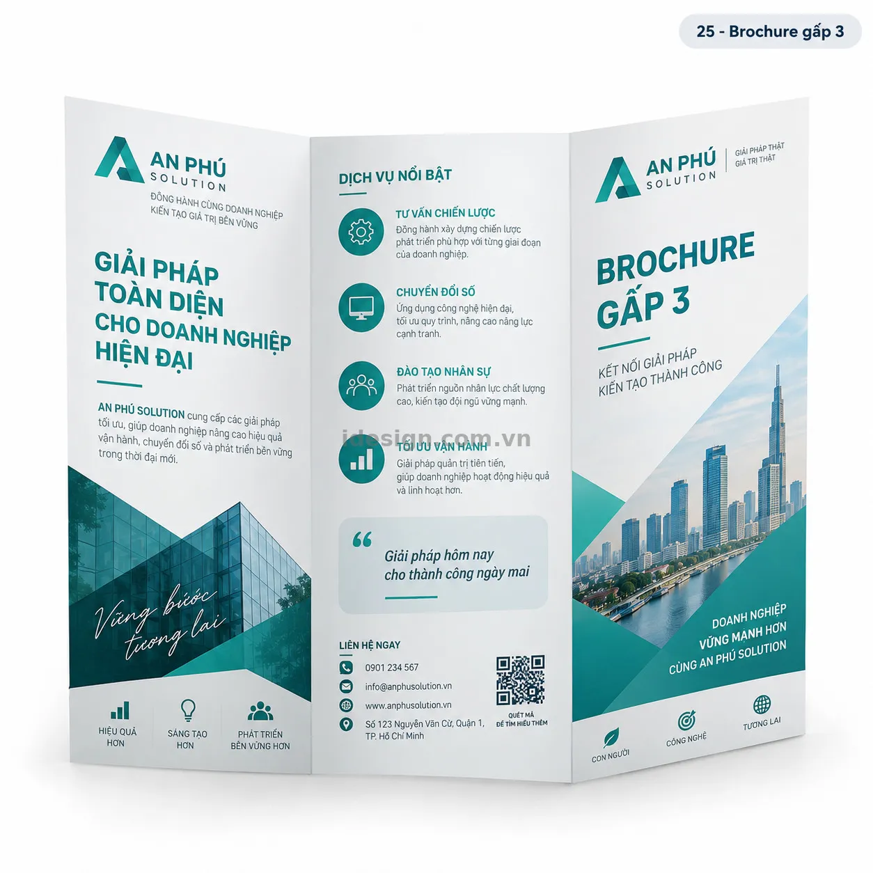 Thiết kế brochure gấp ba chuyên nghiệp với bố cục thương hiệu rõ ràng
