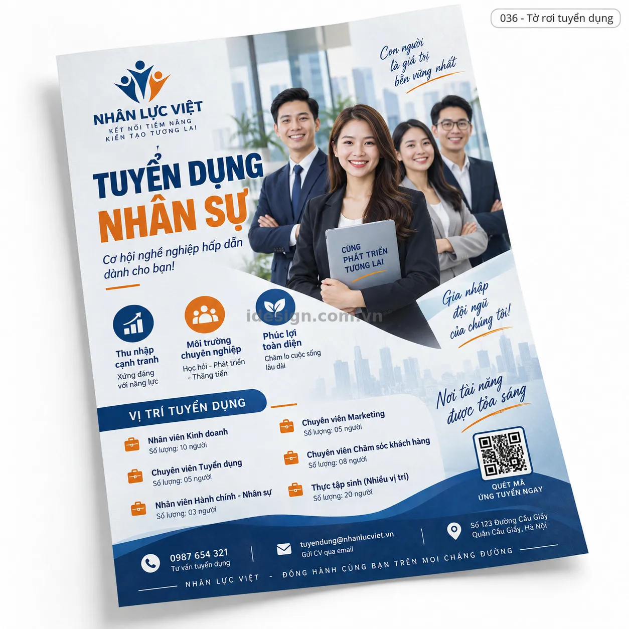 Thiết kế tờ rơi tuyển dụng chuyên nghiệp với bố cục thương hiệu rõ ràng