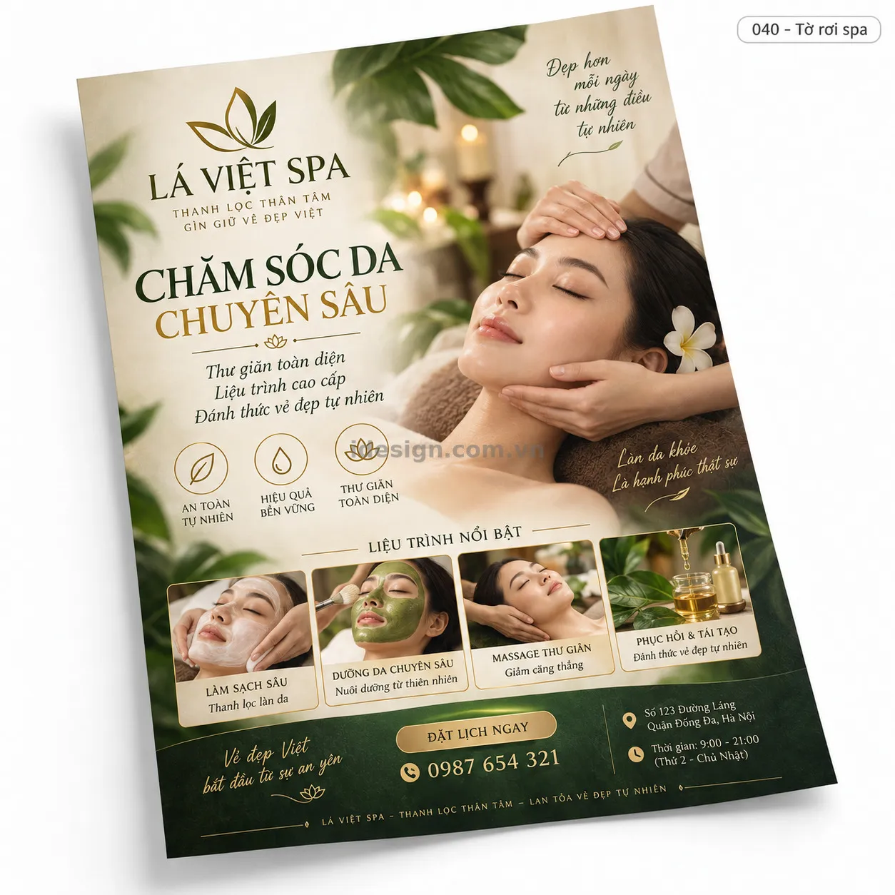 Thiết kế tờ rơi spa chuyên nghiệp với bố cục thương hiệu rõ ràng