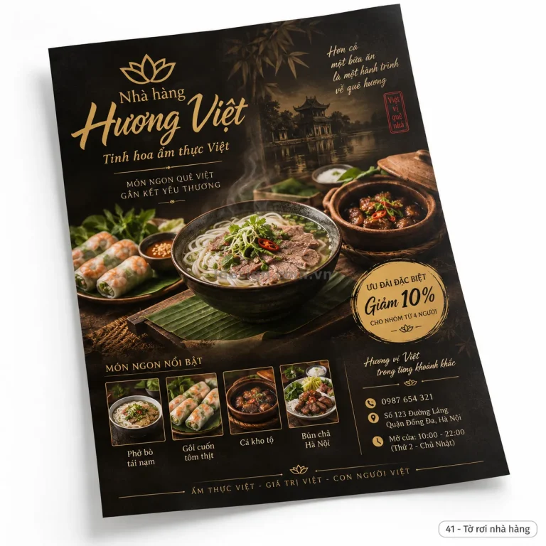Thiết kế tờ rơi nhà hàng chuyên nghiệp với bố cục thương hiệu rõ ràng