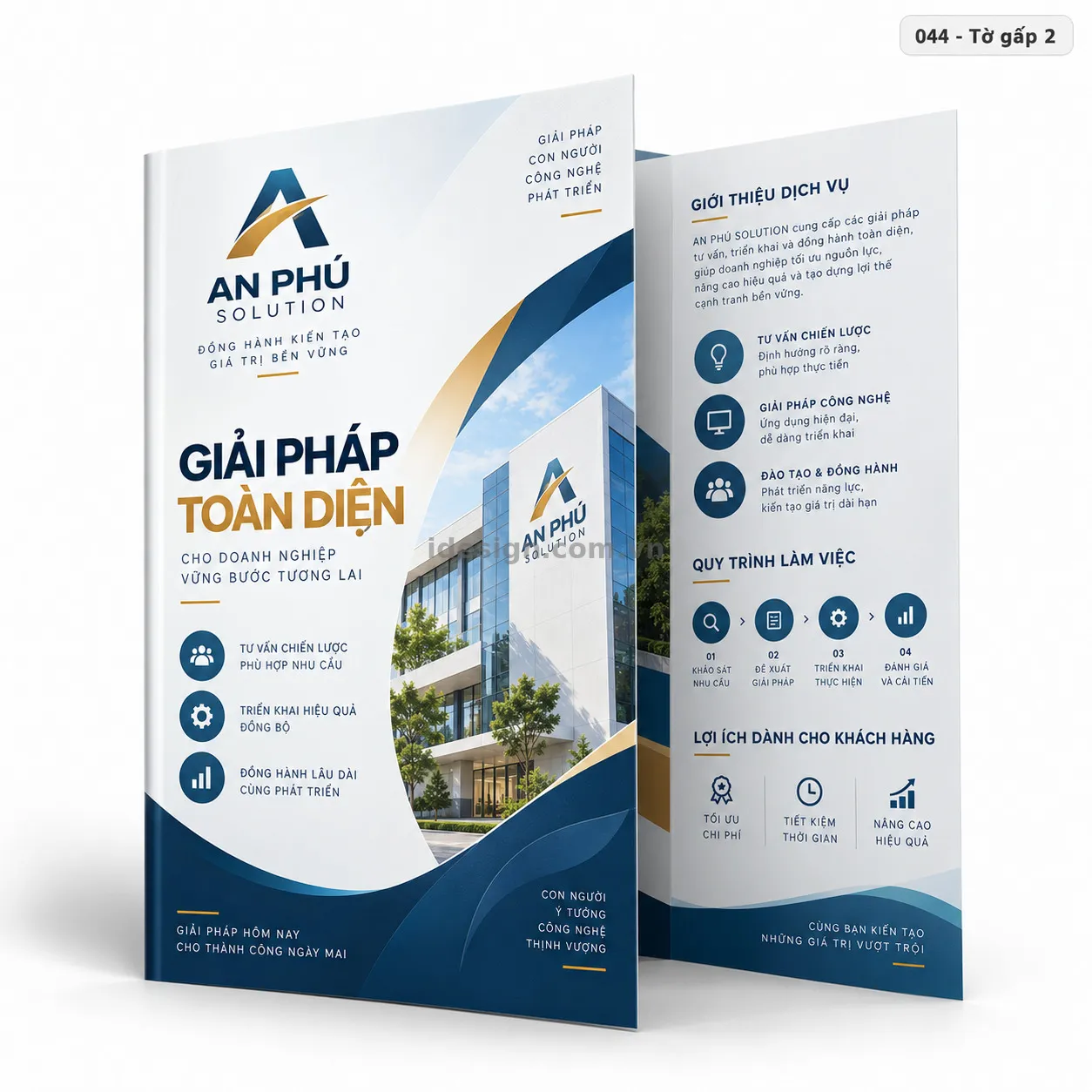 Thiết kế tờ gấp 2 chuyên nghiệp với bố cục thương hiệu rõ ràng