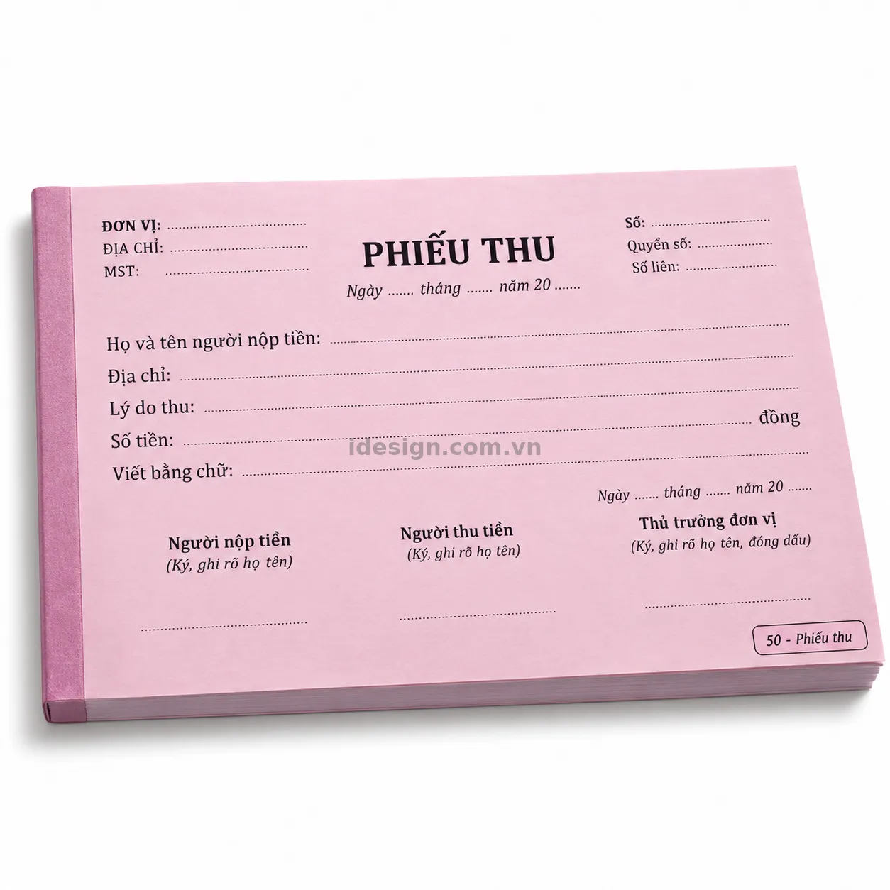 Thiết kế phiếu thu chuyên nghiệp với bố cục thương hiệu rõ ràng