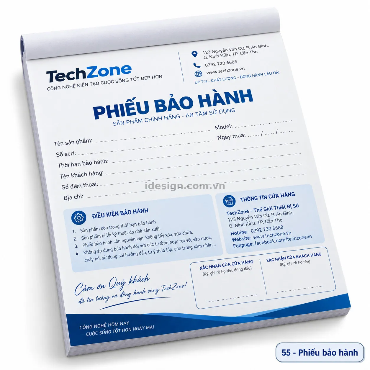 Thiết kế phiếu bảo hành chuyên nghiệp với bố cục thương hiệu rõ ràng