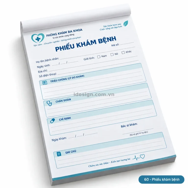 Thiết kế phiếu khám bệnh chuyên nghiệp với bố cục thương hiệu rõ ràng