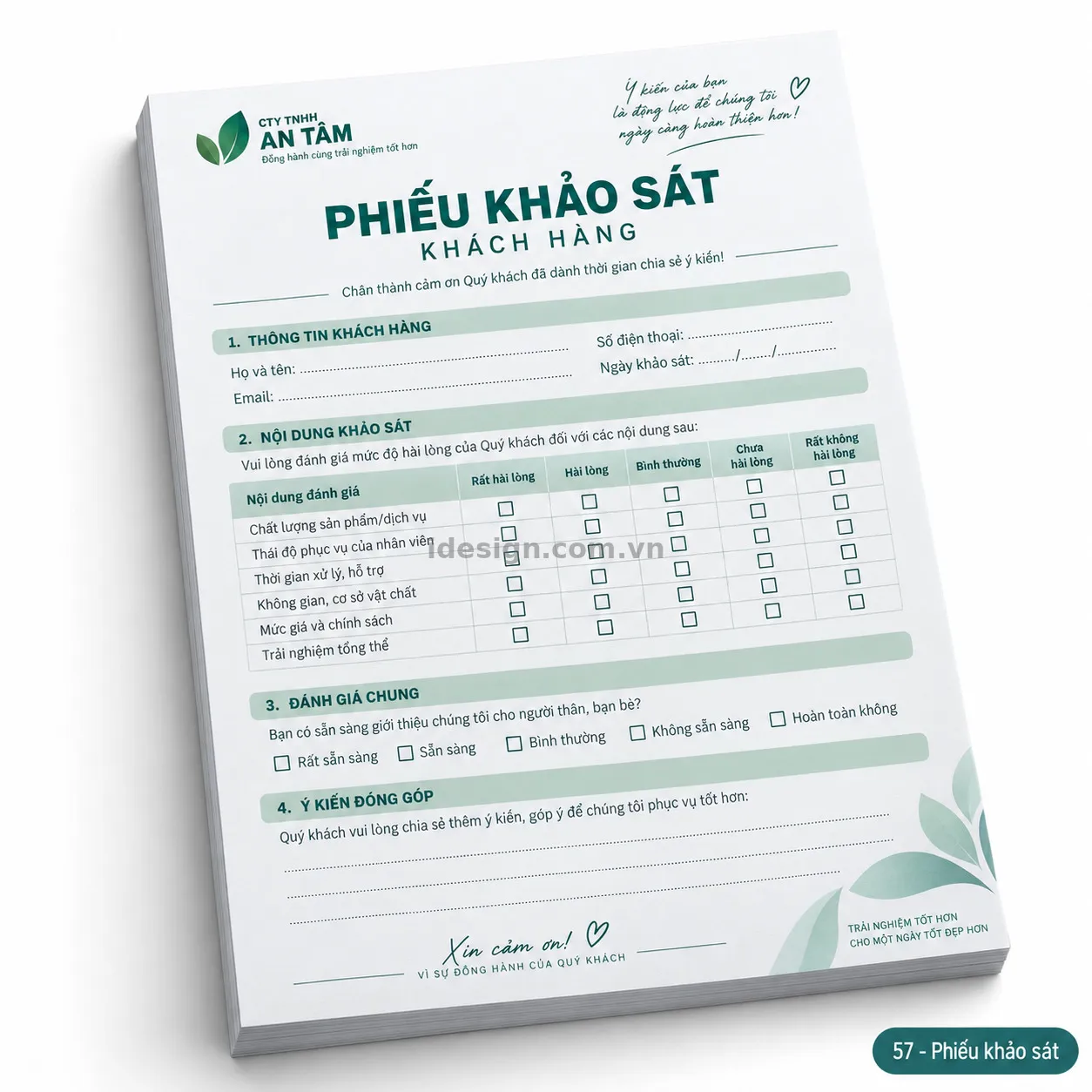 Thiết kế phiếu khảo sát khách hàng chuyên nghiệp với bố cục thương hiệu rõ ràng