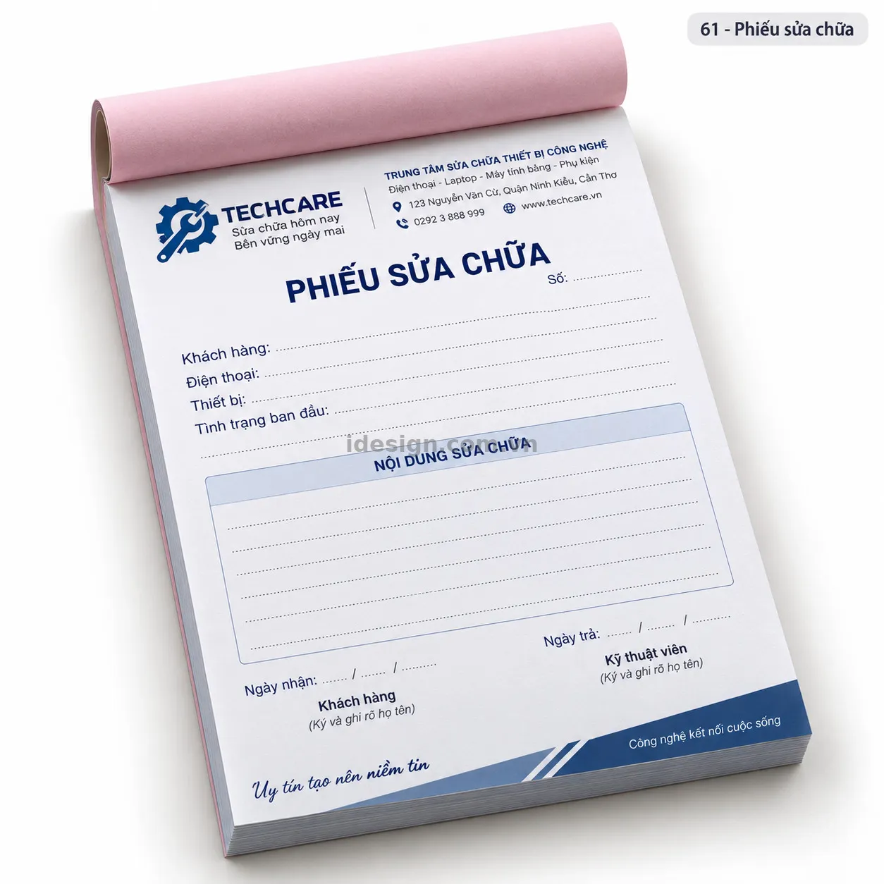 Thiết kế phiếu sửa chữa chuyên nghiệp với bố cục thương hiệu rõ ràng