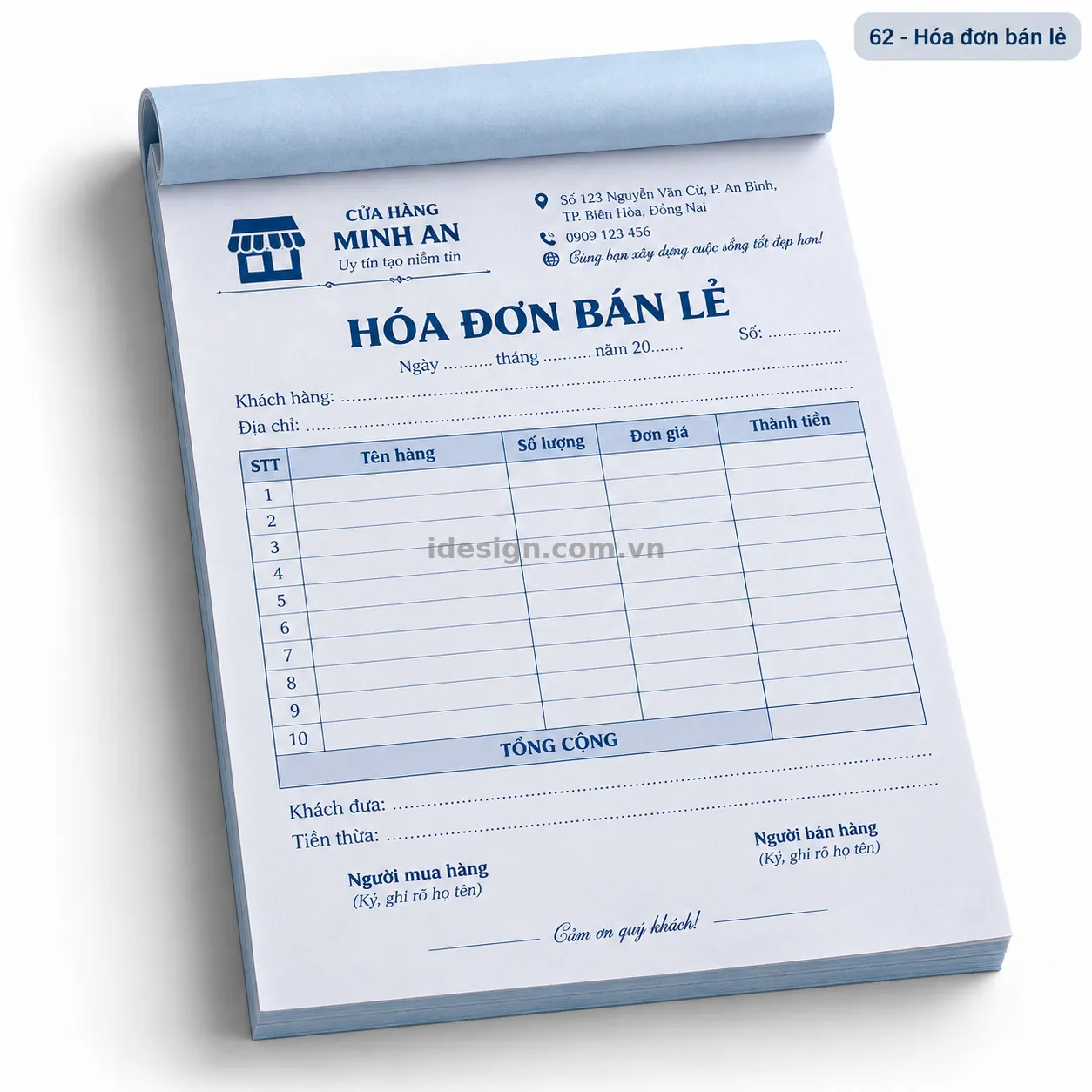 Thiết kế hóa đơn bán lẻ chuyên nghiệp với bố cục thương hiệu rõ ràng