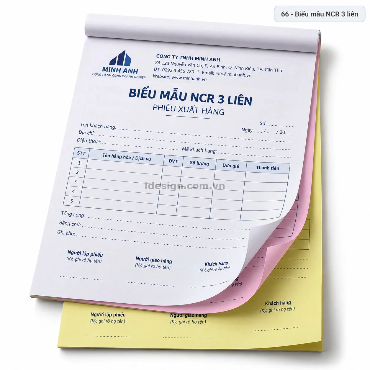 Thiết kế biểu mẫu ncr 3 liên chuyên nghiệp với bố cục thương hiệu rõ ràng