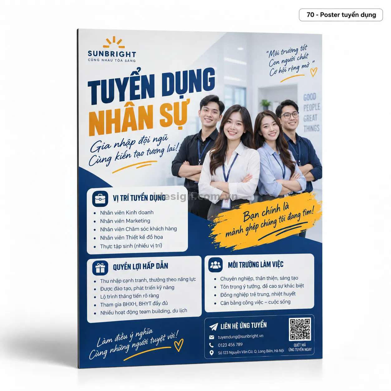 Thiết kế poster tuyển dụng chuyên nghiệp với bố cục thương hiệu rõ ràng