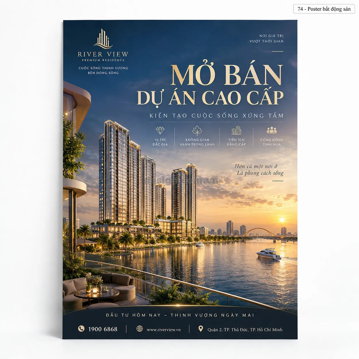 Thiết kế poster bất động sản chuyên nghiệp với bố cục thương hiệu rõ ràng