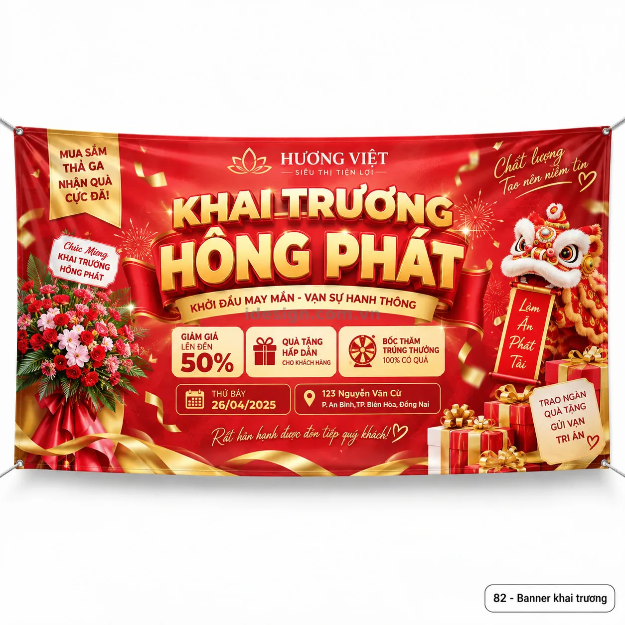 Thiết kế banner khai trương chuyên nghiệp với bố cục thương hiệu rõ ràng
