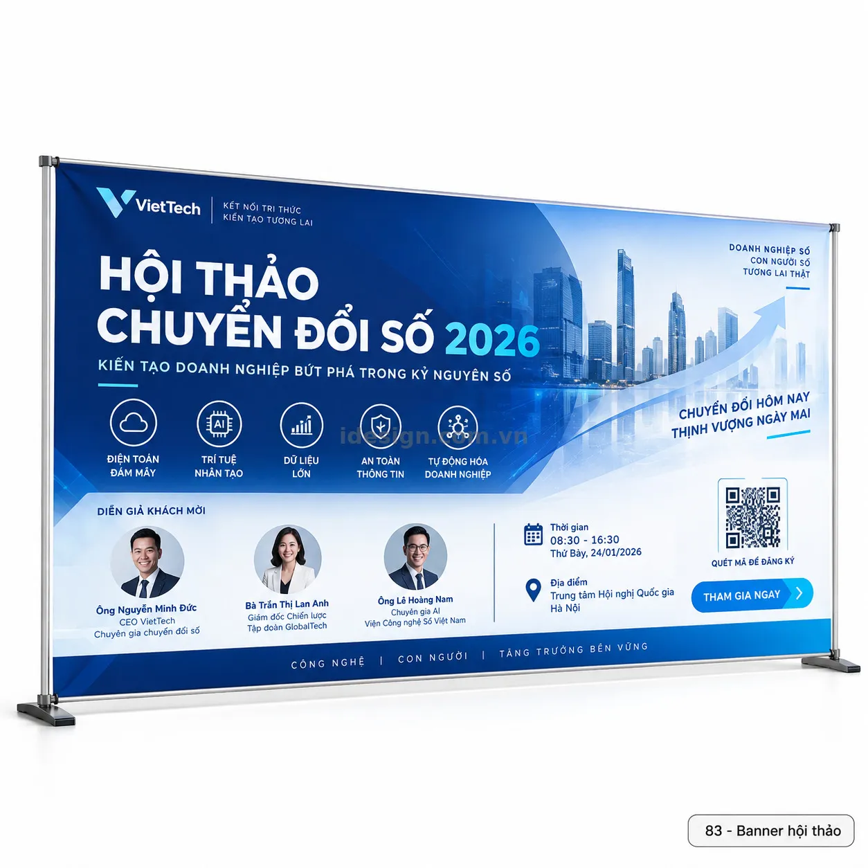 Thiết kế banner hội thảo chuyên nghiệp với bố cục thương hiệu rõ ràng
