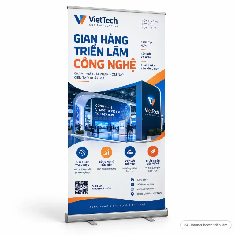 Thiết kế banner booth triển lãm chuyên nghiệp với bố cục thương hiệu rõ ràng