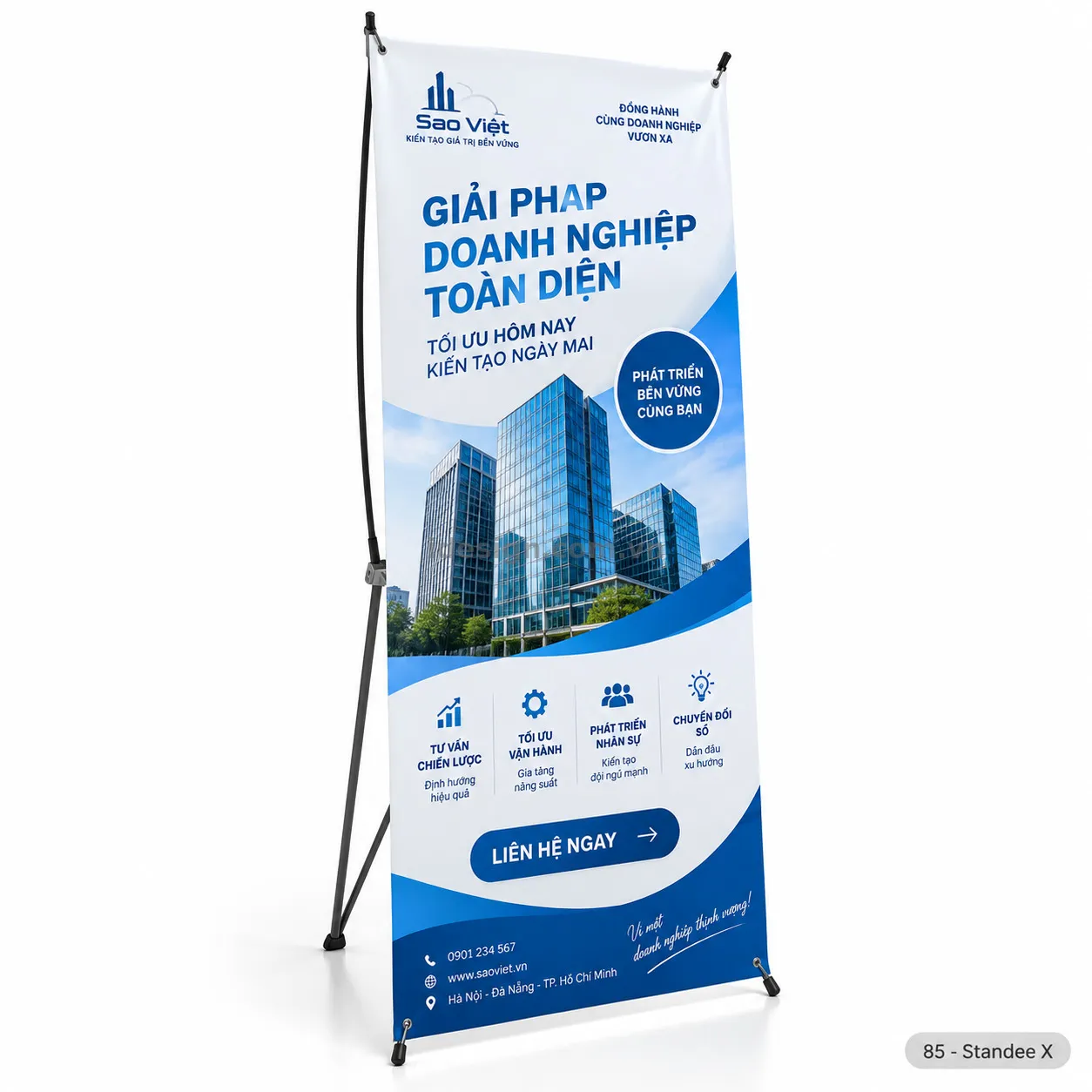 Thiết kế standee x chuyên nghiệp với bố cục thương hiệu rõ ràng