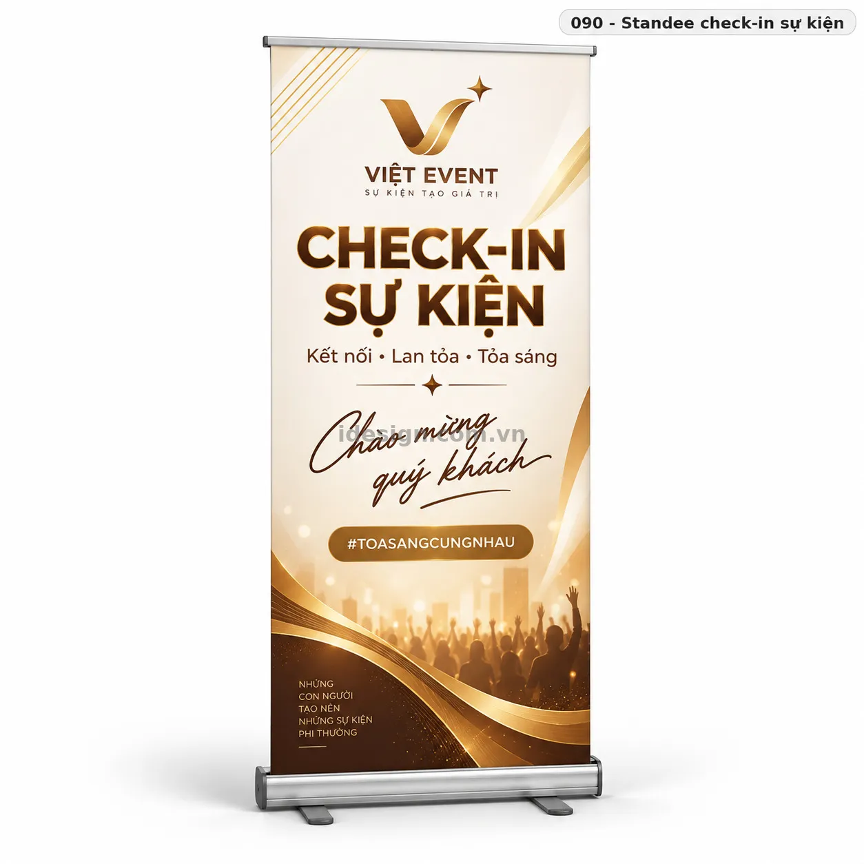 Thiết kế standee check-in sự kiện chuyên nghiệp với bố cục thương hiệu rõ ràng