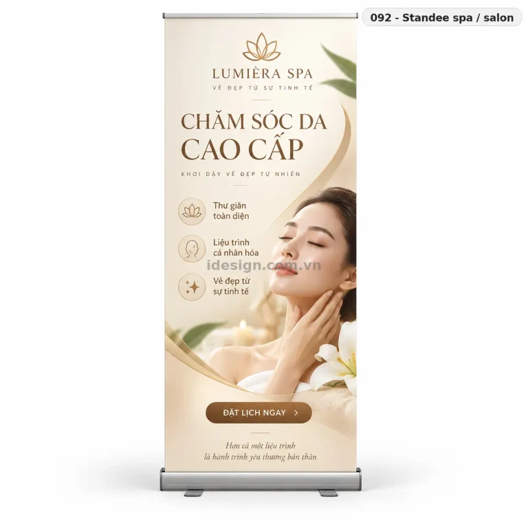 Thiết kế standee spa – salon chuyên nghiệp với bố cục thương hiệu rõ ràng