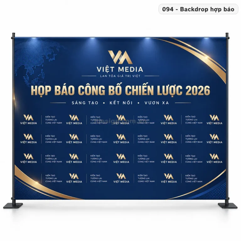 Thiết kế backdrop họp báo chuyên nghiệp với bố cục thương hiệu rõ ràng