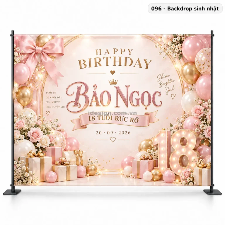 Thiết kế backdrop sinh nhật chuyên nghiệp với bố cục thương hiệu rõ ràng
