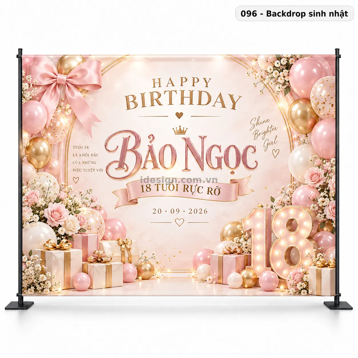 Thiết kế backdrop sinh nhật chuyên nghiệp với bố cục thương hiệu rõ ràng