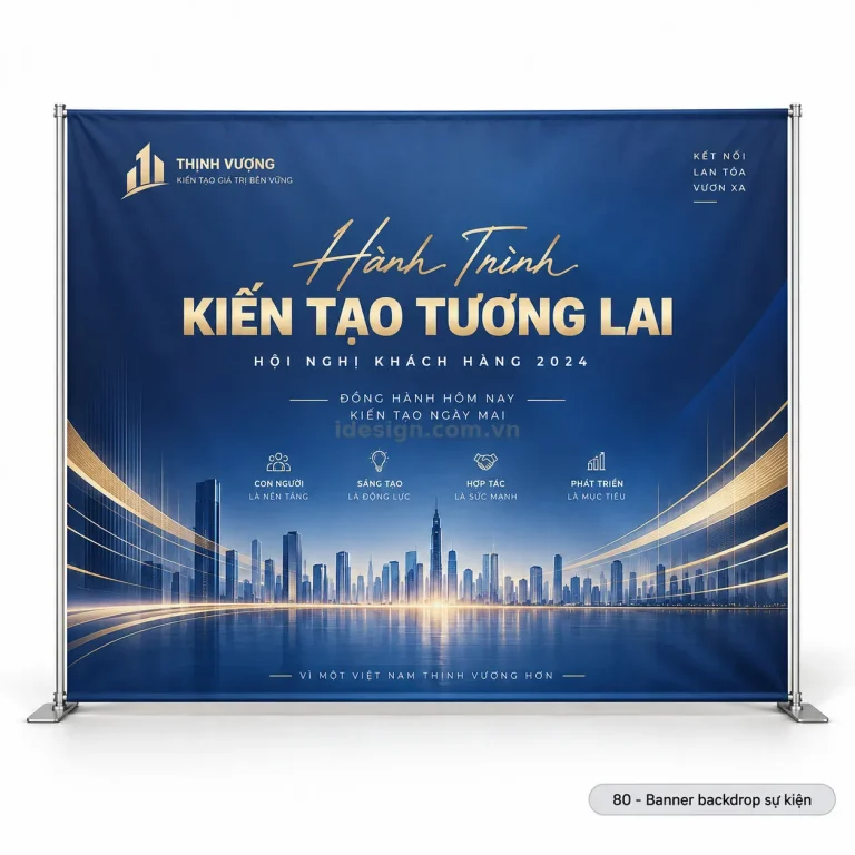 Thiết kế backdrop hội nghị chuyên nghiệp với bố cục thương hiệu rõ ràng