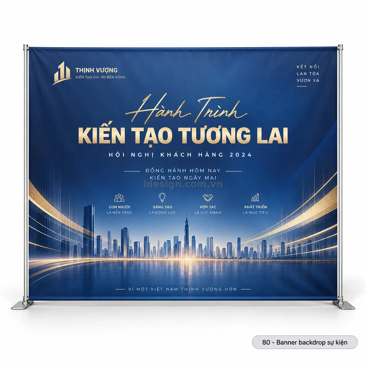 Thiết kế backdrop hội nghị chuyên nghiệp với bố cục thương hiệu rõ ràng