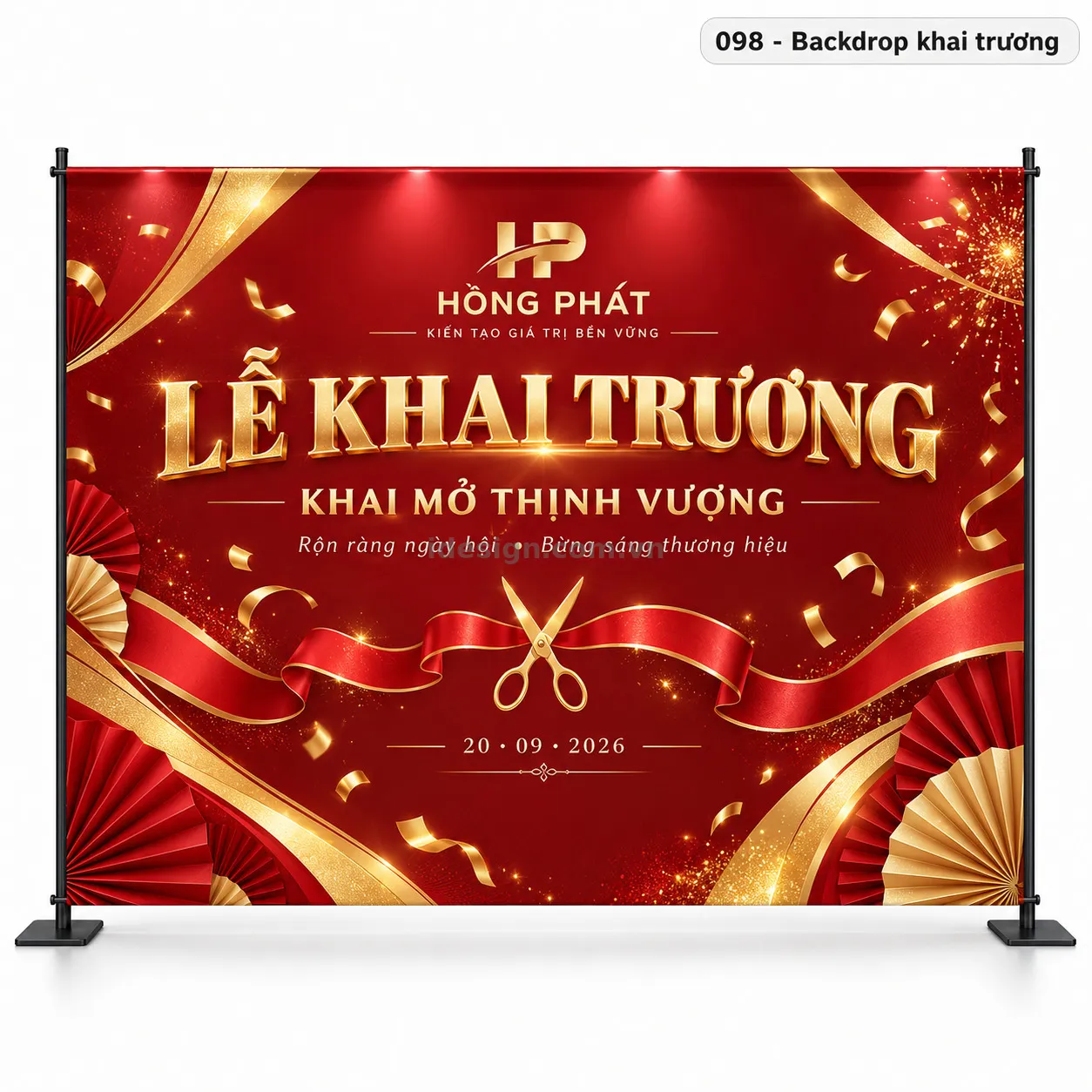 Thiết kế backdrop khai trương chuyên nghiệp với bố cục thương hiệu rõ ràng
