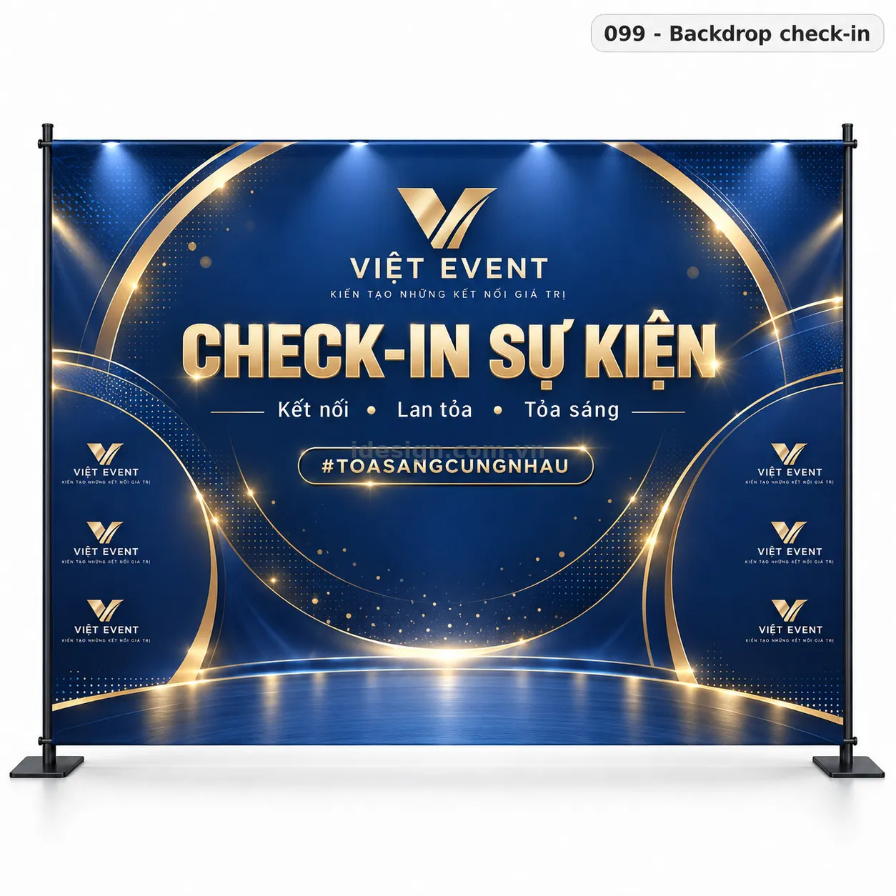 Thiết kế backdrop check-in chuyên nghiệp với bố cục thương hiệu rõ ràng