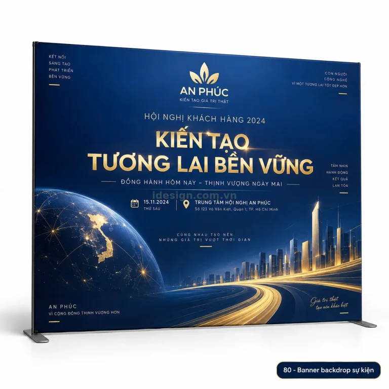 Thiết kế backdrop sự kiện công ty chuyên nghiệp với bố cục thương hiệu rõ ràng